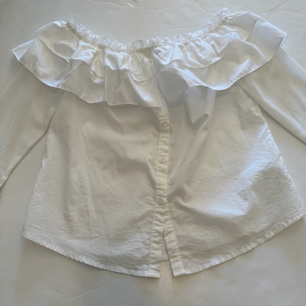 White Ruffle Off-Shoulder Blouse - Picture 4 of 8